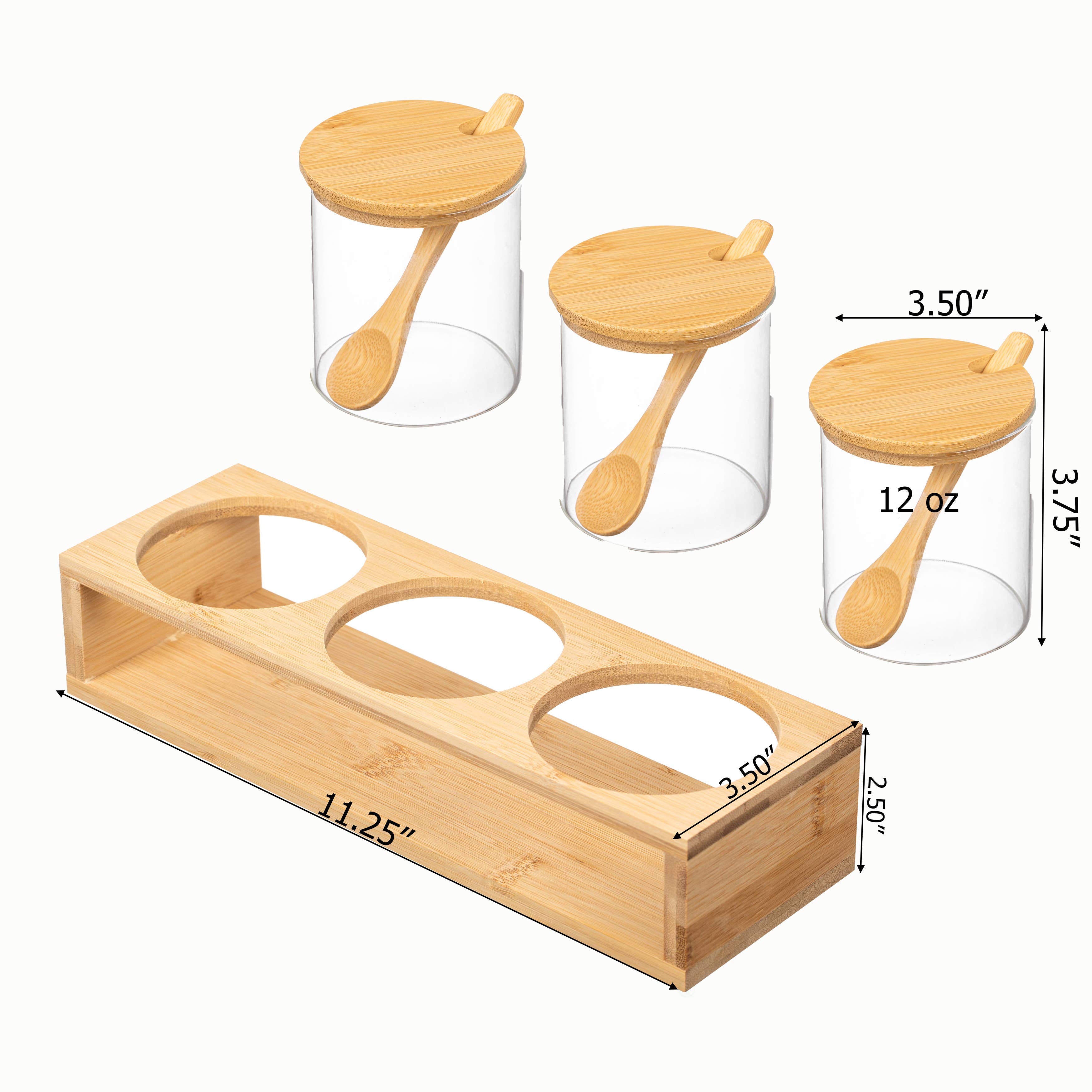 Quickway Imports - Wholesale Kitchen storage/organiser - Basicwise 3-Piece Glass Containers with Bamboo Lids and Tray5