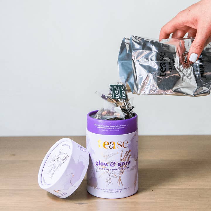 Glow & Grow Tea Refill | All Natural Tea | Beauty Tea Blend for wholesale by Tease | Wellness Tea Blends + Accessories