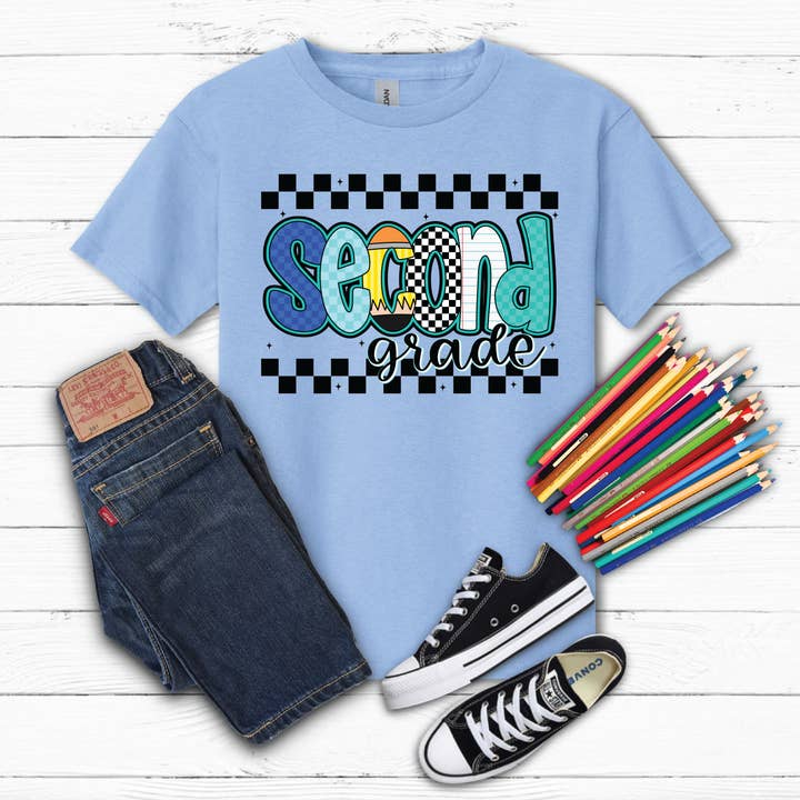 Boys Checkered 2nd Grade Back to School Graphic Tee for wholesale by Southern Attitude Designs Inc
