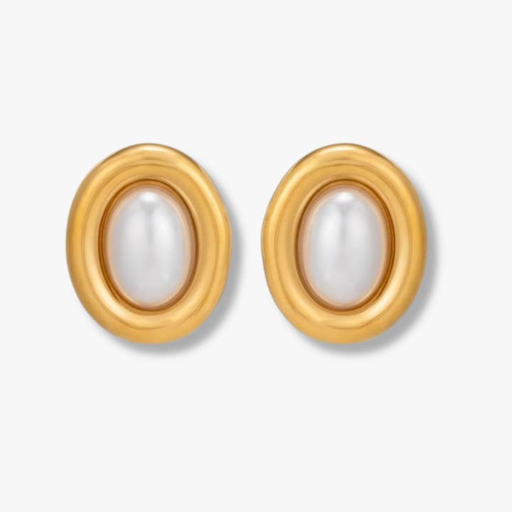 Théa Pearl Bezel Studs för wholesale av Liv Bella Vita | European Inspired Waterproof Jewelry