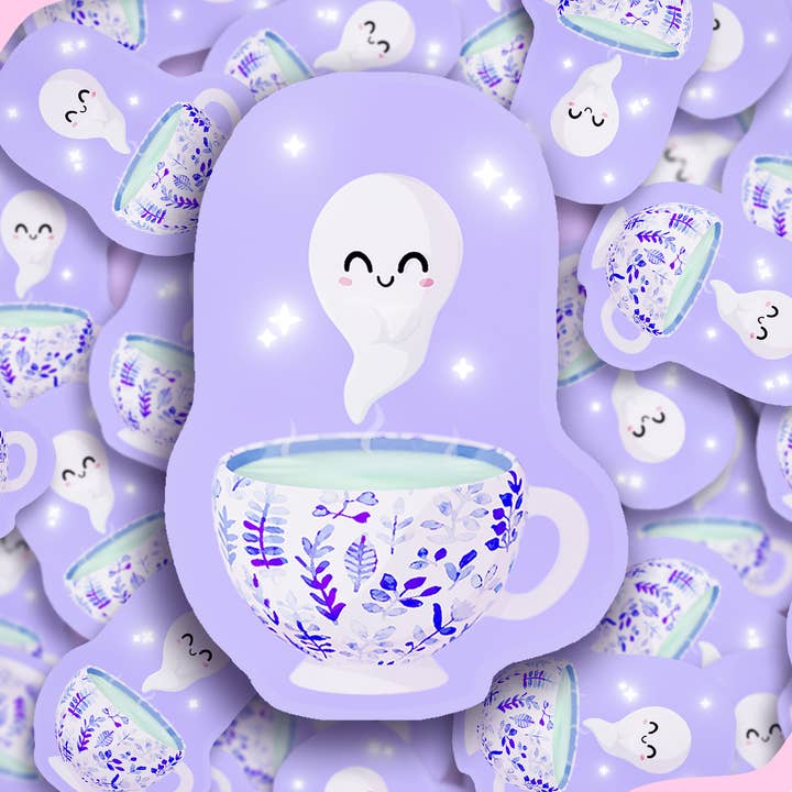 Ghos-tea Vinyl Waterproof Sticker for wholesale by Peachy Sloth Art