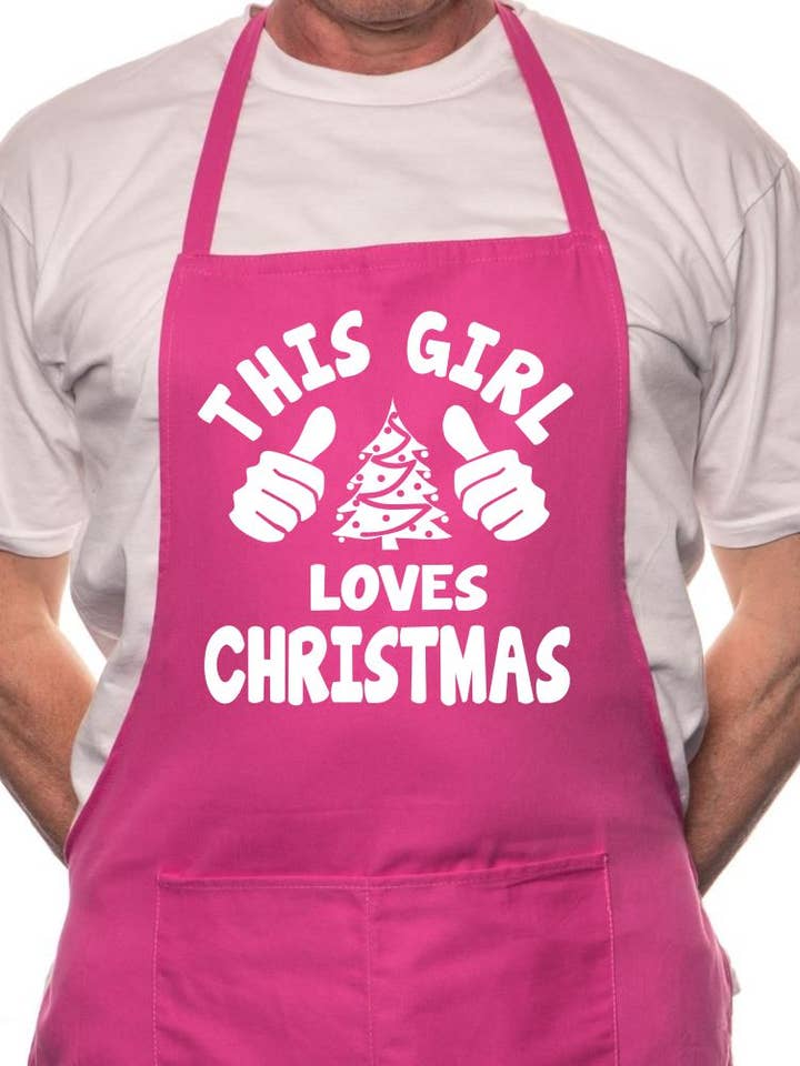 This Girl Loves Christmas Santa Xmas BBQ Cooking Apron for wholesale by Print4U