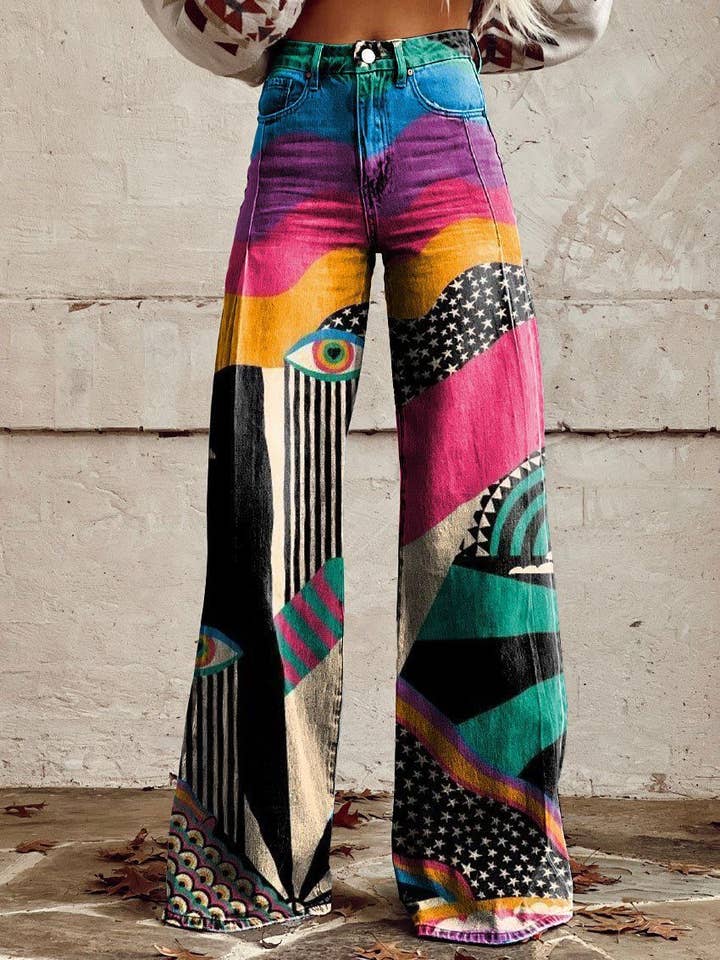 Tourtiwi - Wholesale Pants - Women's - Women's wide leg flared pants imitation denim trousers
