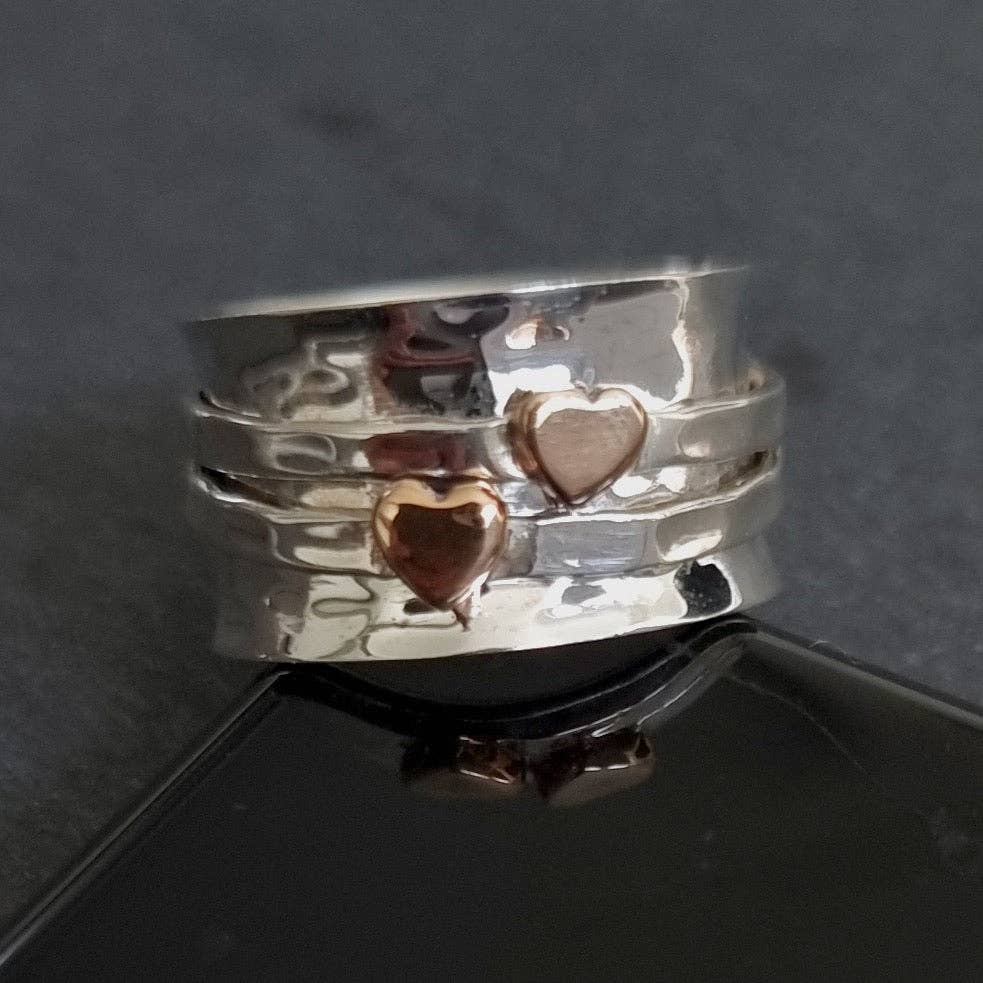 Mistry Gems - Vente Anneau/bague à empiler - Large bague tournante cœur en or rose | Argent sterling 925 et cuivre, SP05C4