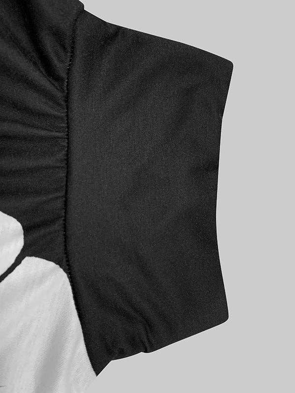 BLACK Long Sleeves Loose Asymmetric Floral Printed Split-Joint High Neck T-Shirts for wholesale on Faire5