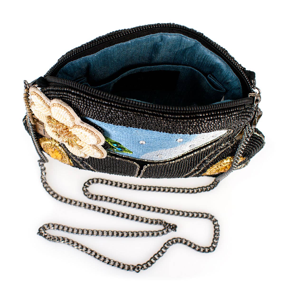 Mary Frances Accessories – bolsa tiracolo - Mulher por atacado – Na Estrada Carro Preto Flor Branca Mala a Tiracolo com Missangas4