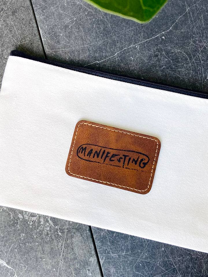 Bolsa de maquillaje con cremallera manifestante de lona y cuero para venta al por mayor de Three Witches Tea Shop