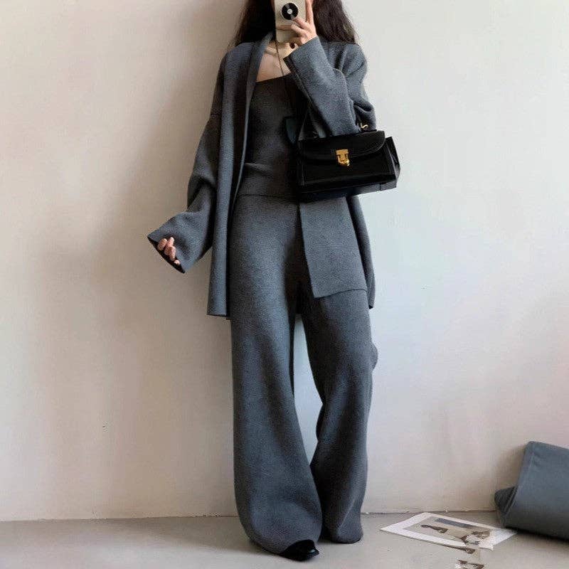 UZ Wholesale Store - Wholesale Top & Pant Set (NOT Loungewear) - Women's - Solid Color Knit Vest Cardigan Pants Set1