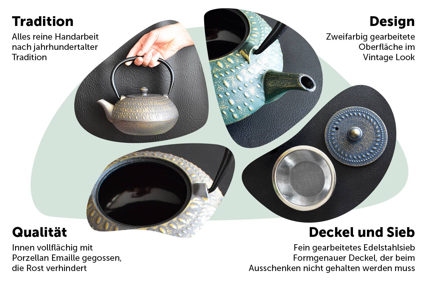 Ja-Unendlich - Vendita all'ingrosso Teiere - Teiera in ghisa Stripe, oro verde 1,0 l2