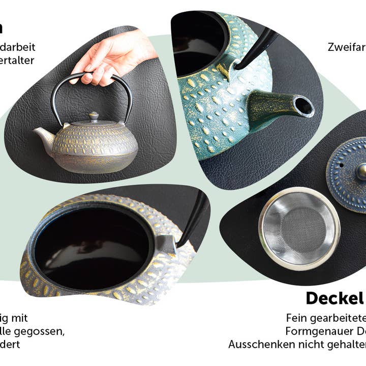 Ja-Unendlich - Vendita all'ingrosso Teiere - Teiera in ghisa Stripe, oro verde 1,0 l2