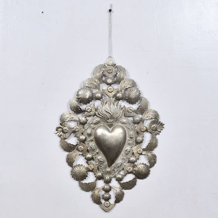 Lila Rasa - Wholesale Sculpture - Antique Filigree Heart Wall hanging Ex-Voto 29X1.5X43.5cm