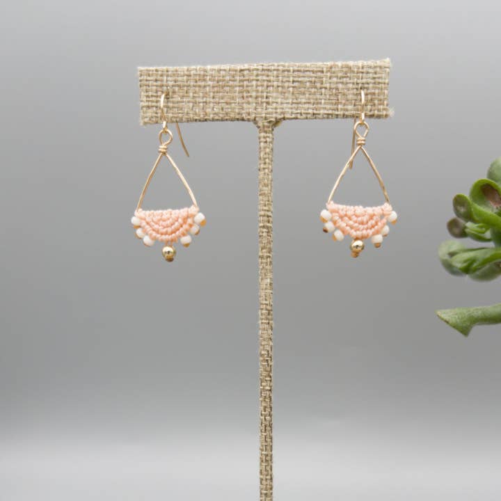 The Stitch Alliance - Wholesale Dangle Earrings - Luna Triangle Hoop Peach Macrame Earrings - Gold Fill1