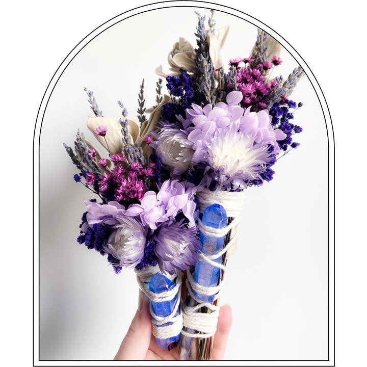 Bohokind - Wholesale Meditation supplies - Dried Flower Wand with Blue Aura Crystal2