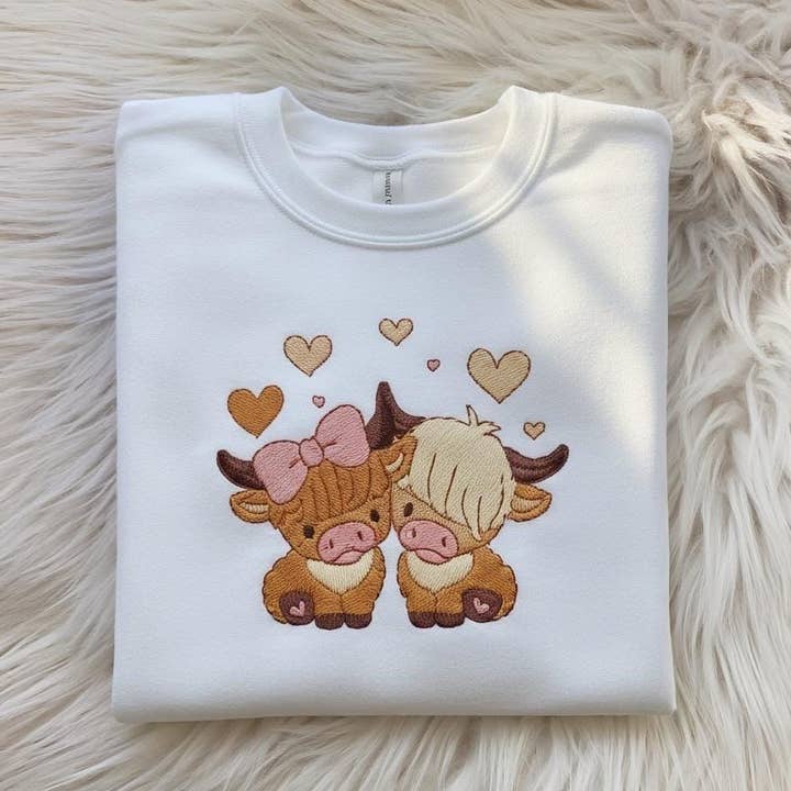 Cute Cow Couple Embroidered Shirt, Valentines Day Gift for wholesale by ClevorFit