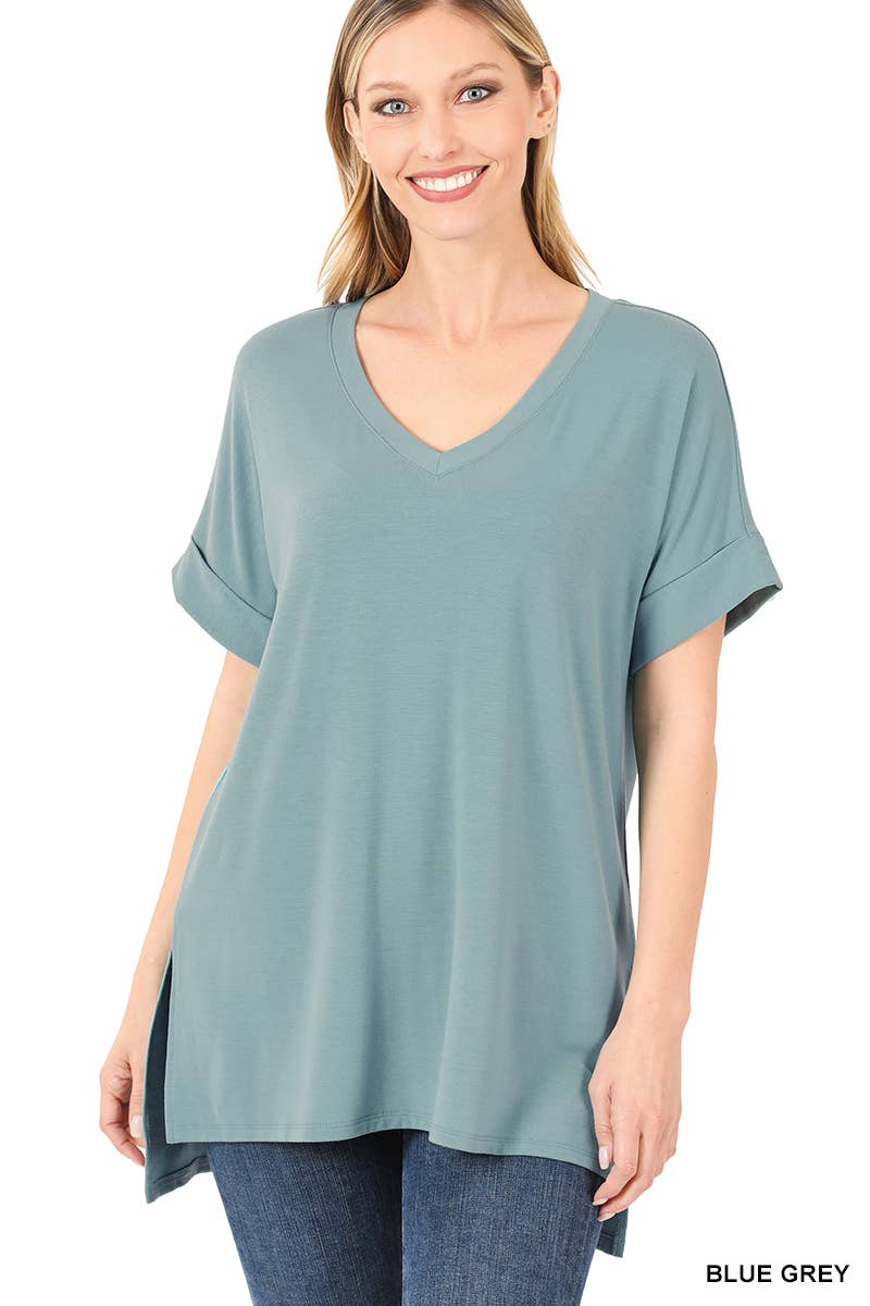42POPS - Wholesale Tunic - Women's - `.Short Sleeve Side Slit Hi Low Hem23