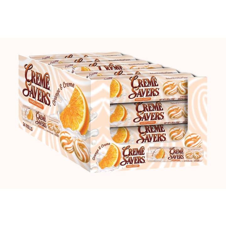 O'Shea's Candies Sweet Shop - Wholesale Hard Candy - Nostalgic Orange 🍊 Cream Saver Retro Roll 24ct Display
Box