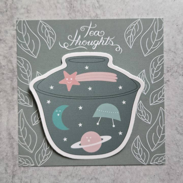 Pegatina de vinilo Gaiwan del espacio exterior para venta al por mayor de Tea Thoughts