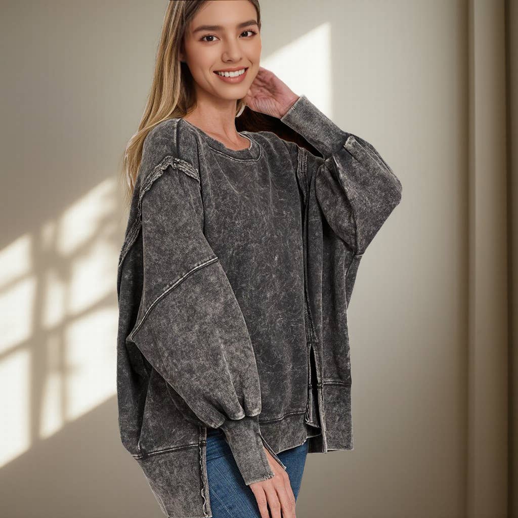 42POPS - Wholesale Sweatshirt - Women's - Split Cuff Washed Oversized Sweatshirt33