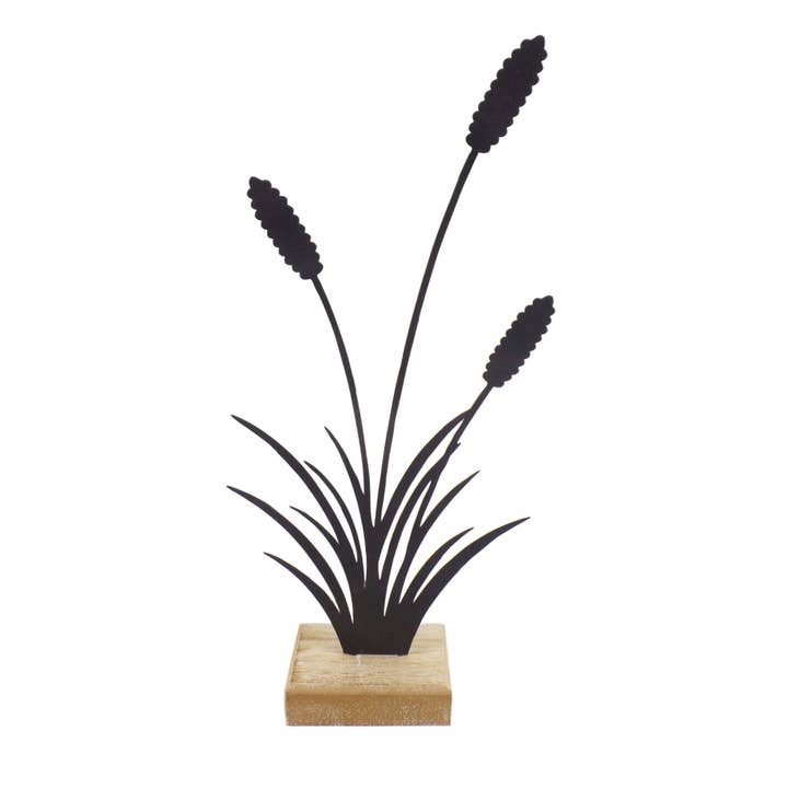 Metal Bulrushes on Wooden Plinth, 23cm for wholesale by Nauticalia
