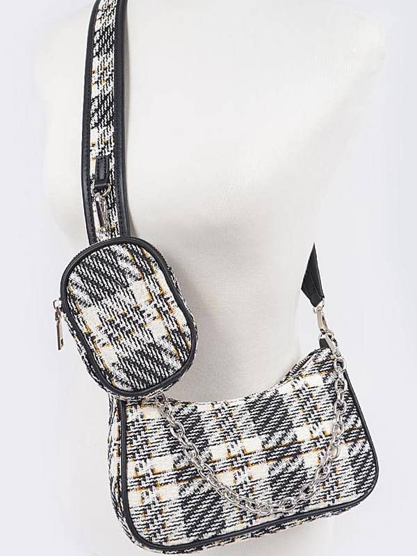 Tweed Plaid Shoulder Bag W/Airpod Purse for wholesale by Shop Neighbors