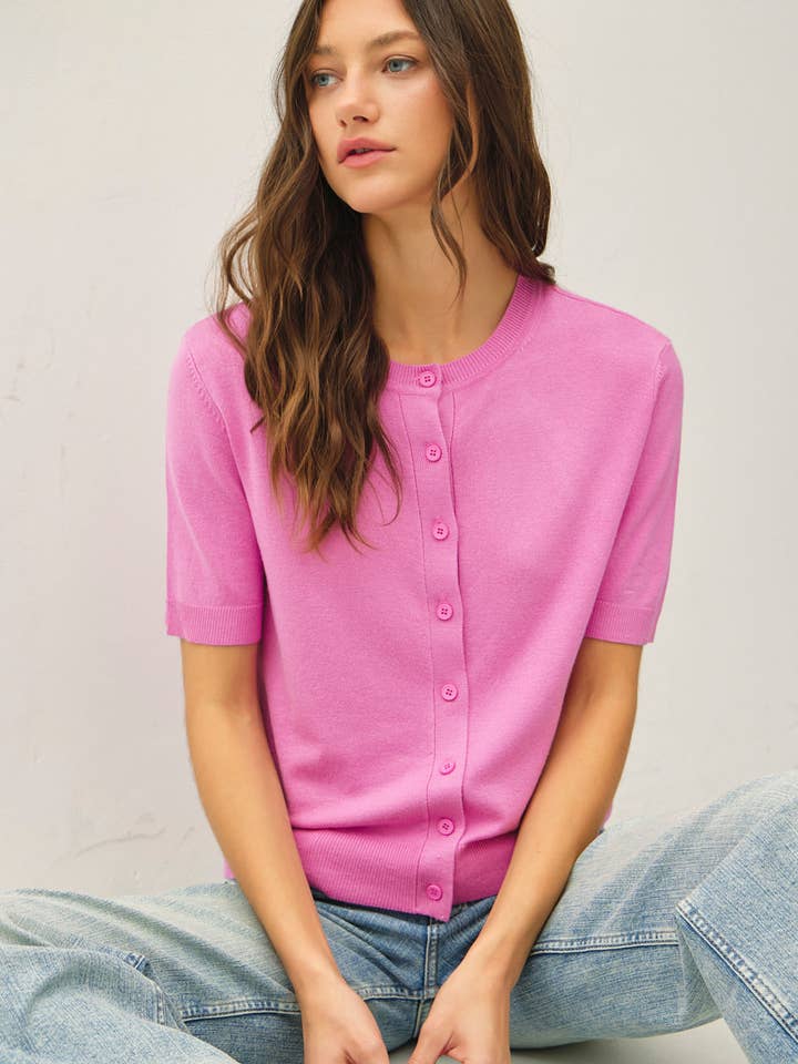 BASIC CREW NECK SHORT SLEEVE CARDIGAN for wholesale by Be Cool