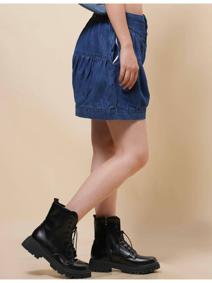 Sweetkama - Wholesale Shorts - Women's - Ladies Pumpkin Shape Elastic Waist Denim Shorts SKS408