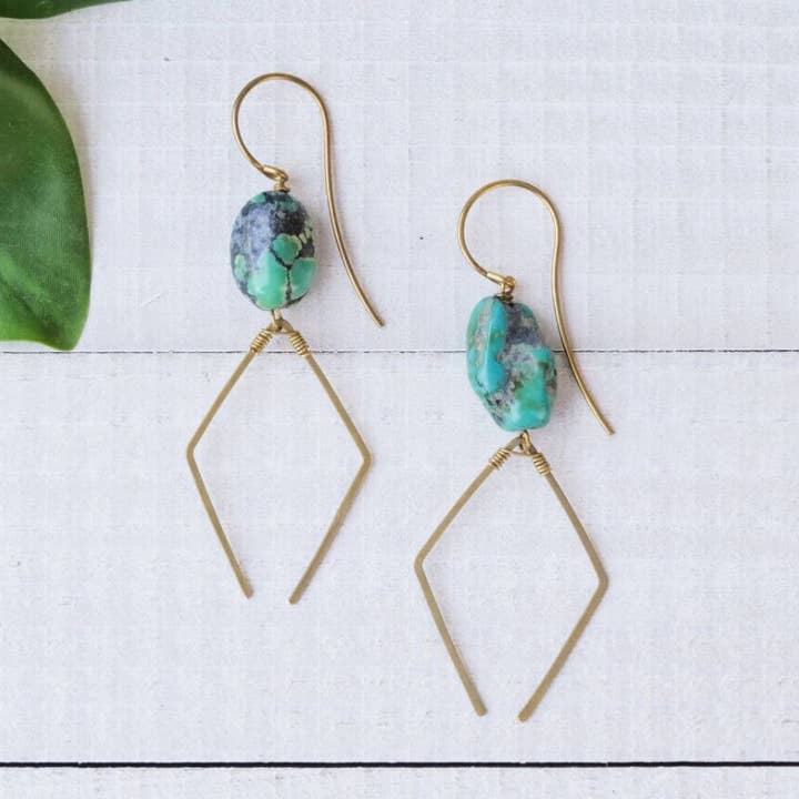 Brass Open Diamond Stone Earring - Perfect for Spring! for wholesale by Baizaar