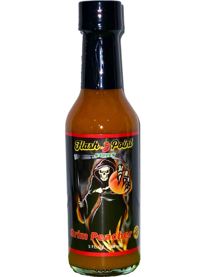 Grim Peacher - 5 OZ Flaschenpreis - Großhandel für den Großhandel von Flash Point Sauces, LLC