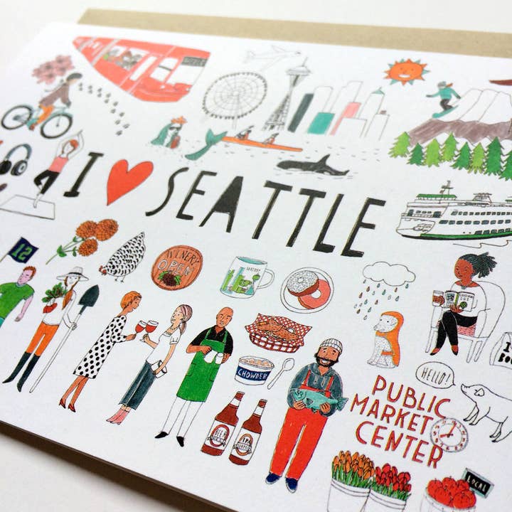 Honeyberry Studios - Wholesale Love Card - I Love Seattle Greeting Card