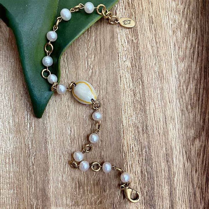 Cowrie Shell & Freshwater Pearl Bracelet | Murphy for wholesale by e.b. jewelry studio