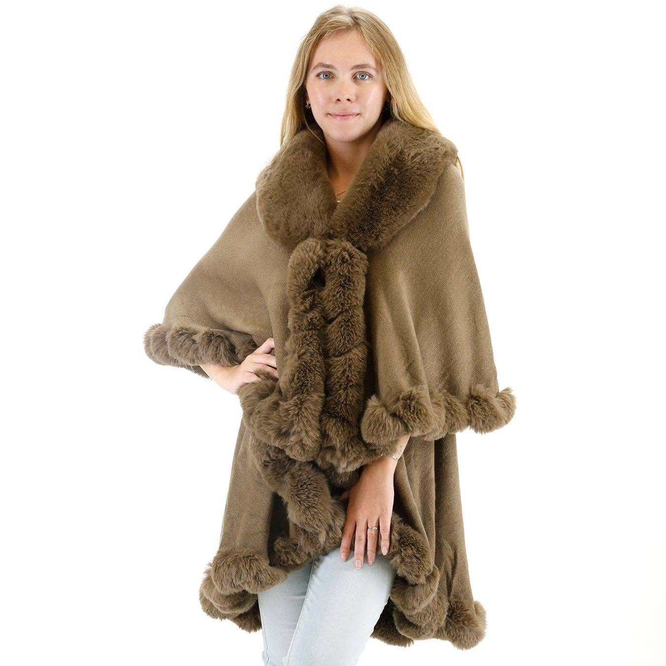 TAPA fashion - Wholesale Poncho - Women's - Solid Color Fur Double Layer Poncho SH925 (3PC)3