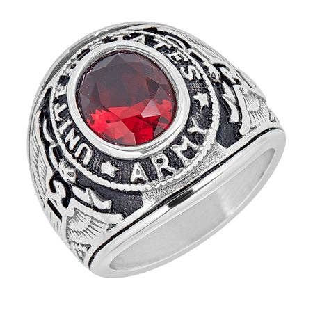 WJW – Großhandel Cocktail-/Statement-Ring – United States Army Edelstahlring mit rotem Mittelstein7