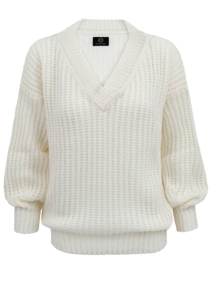 Pullover V Merino Ecru für den Großhandel von Entelier