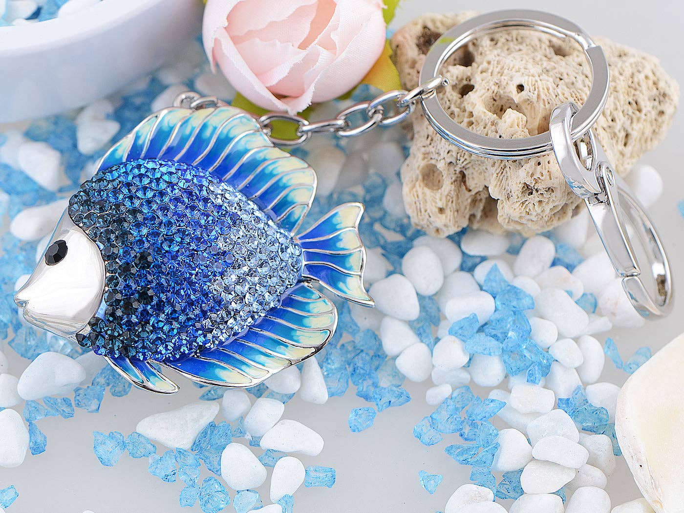 AK Brand – Porta-chaves - Mulher por atacado – Chaveiro Swarovski Crystal Fire Opal Angel Piranha Peixe7