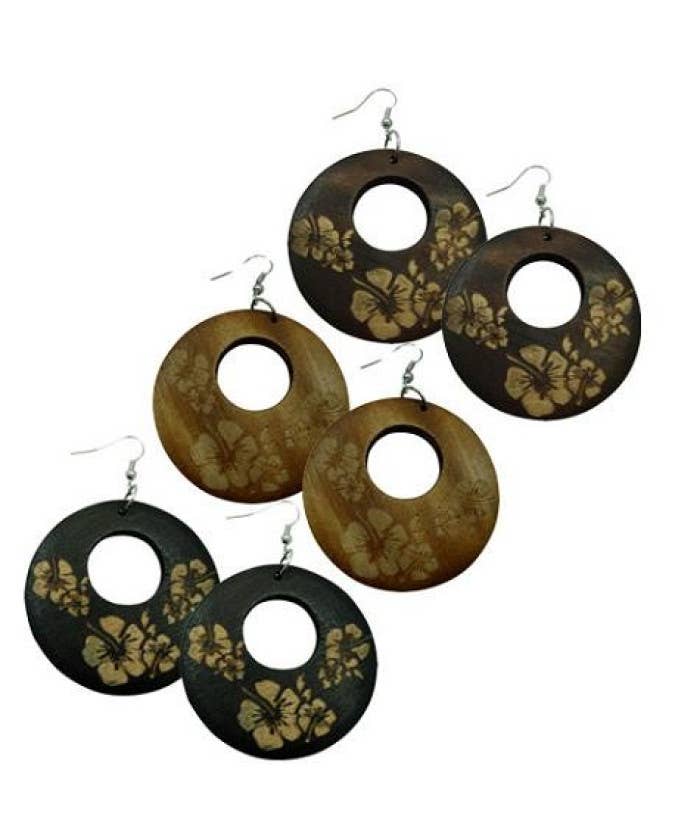 DK Hawaii - Wholesale Dangle Earrings - Flower Wood Earrings