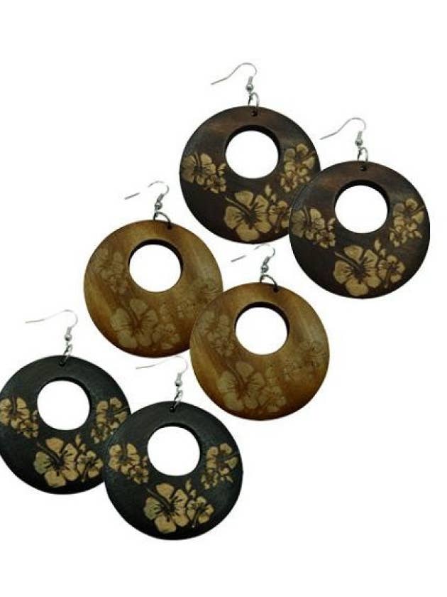 Flower Wood Earrings for wholesale by DK Hawaii