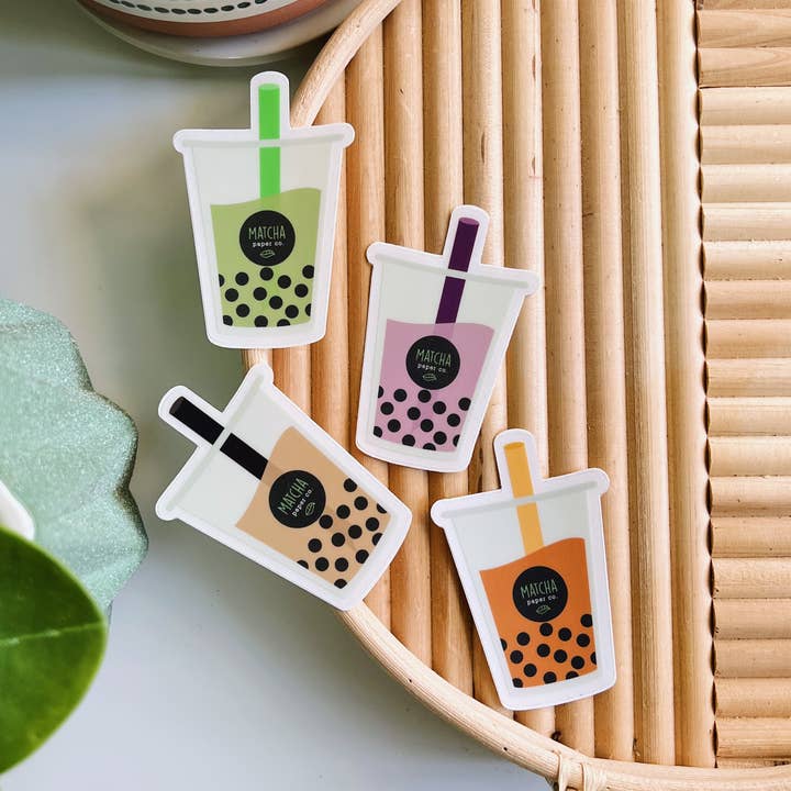 Matcha Paper Co. - Wholesale Sticker - Milk Tea Boba Clear Vinyl Stickers4