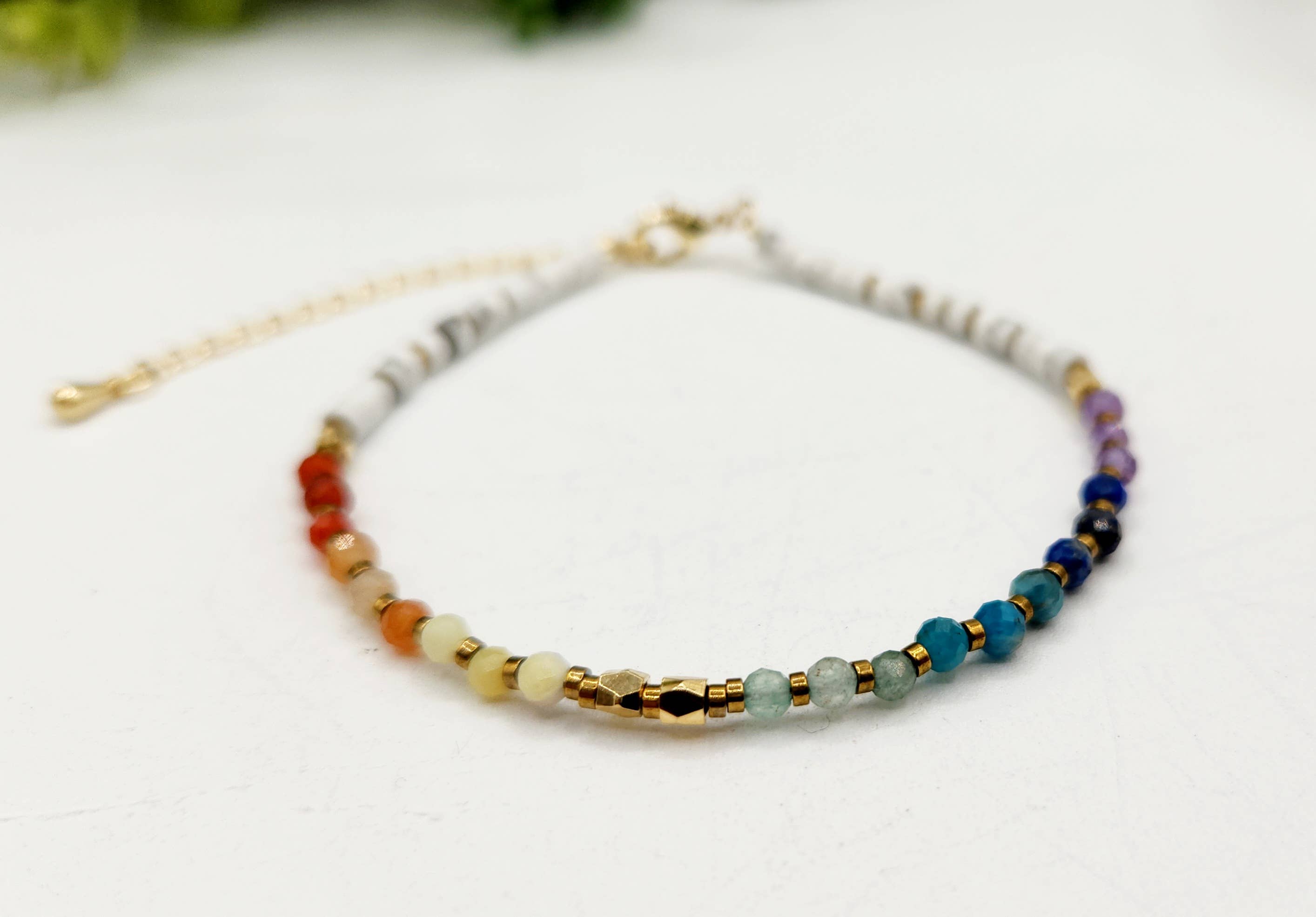 Meraki Gemstones - Wholesale Beaded Bracelet - CHAKRA-3mm Faceted Gemstone Bracelet with Gold Color Clasp3