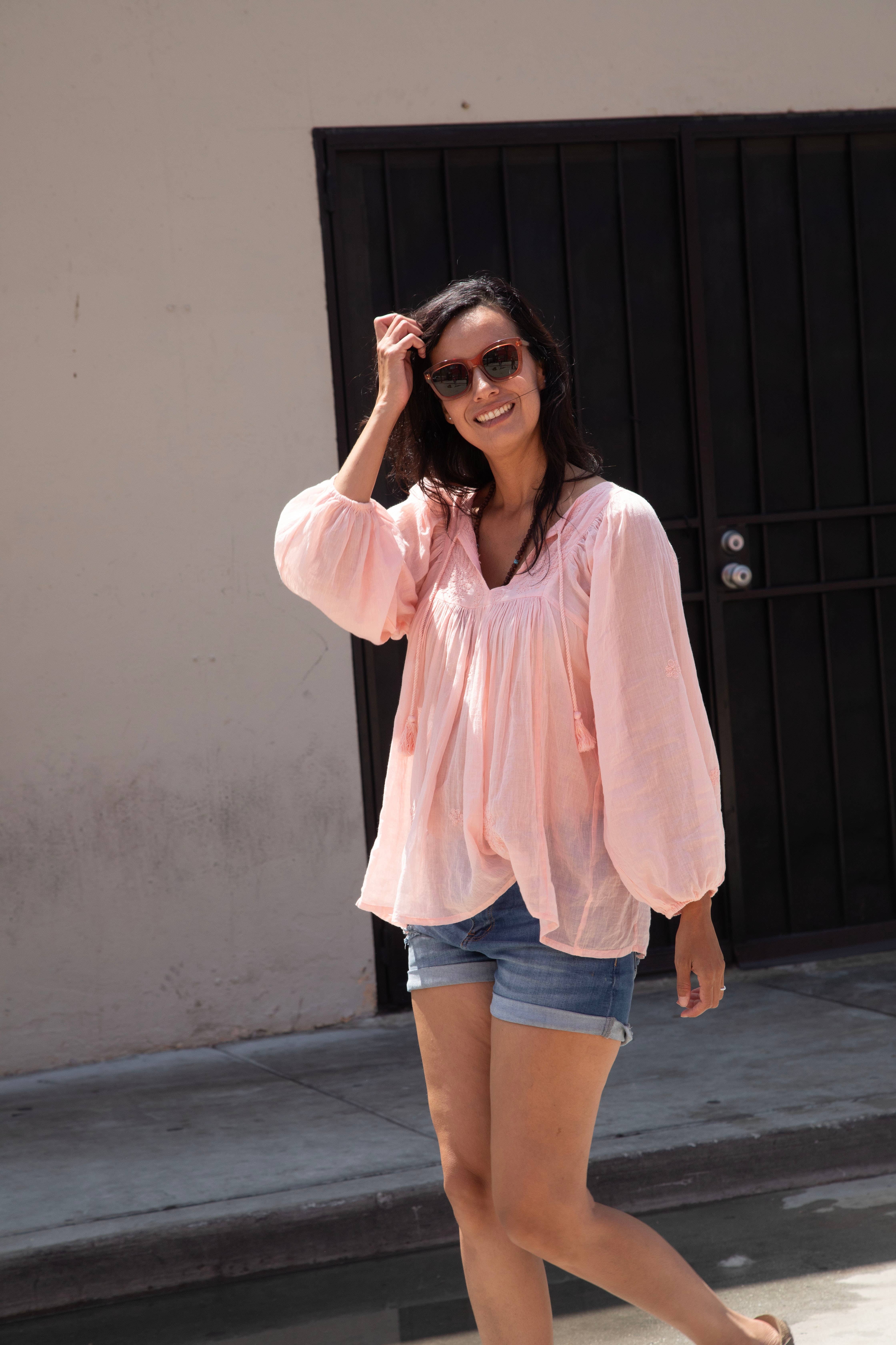 Blue Boheme – wholesale Blouse – Women’s – Mylene Embroidered Tunic Long Sleeves Peach1