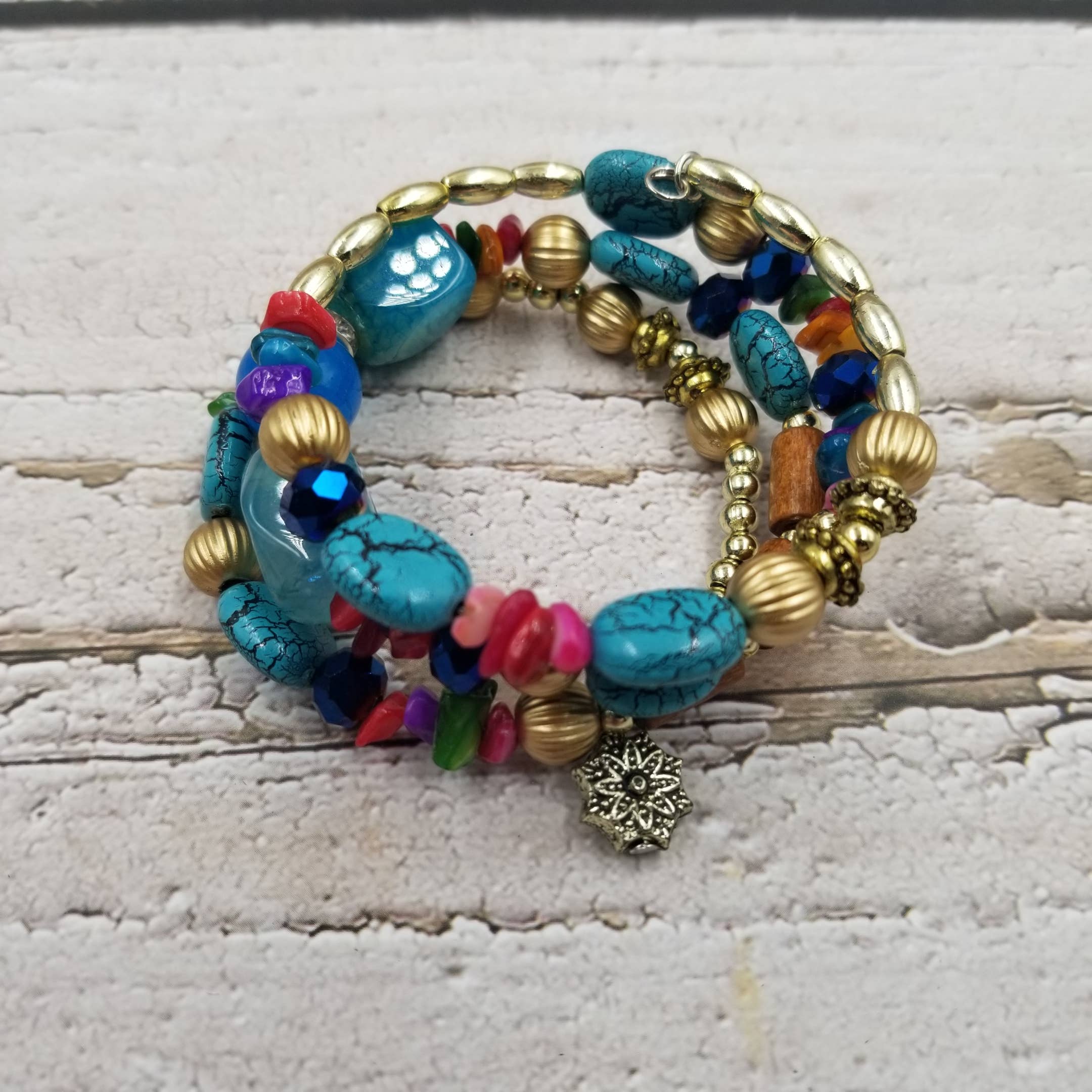 Treasure Wholesale - Wholesale Beaded Bracelet - Boho Turquoise Multilayer Elastic Bracelet4