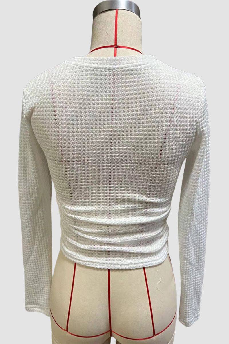 Mccolin – wholesale Stickad topp - Dam – Texturerad kort långärmad topp11