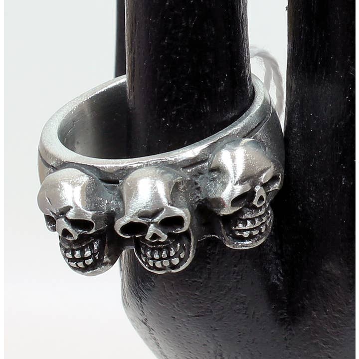 Anel de Três Caveiras em Estanho por atacado de Western Counties Wholesale
