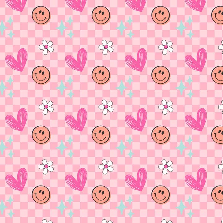 *PINK CHECKER HEARTS & SMILEY (TALL ONLY) for wholesale by LA Koozie Company