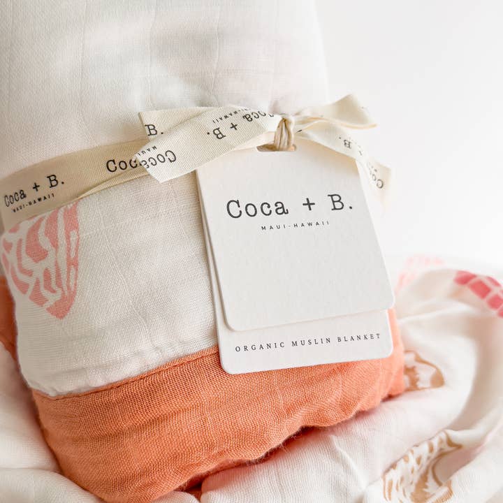 Coca + B.â„¢ - Wholesale Bedding Blanket - Kids & Baby - Boho Beach Seashell Print Organic Bamboo Muslin Blanket