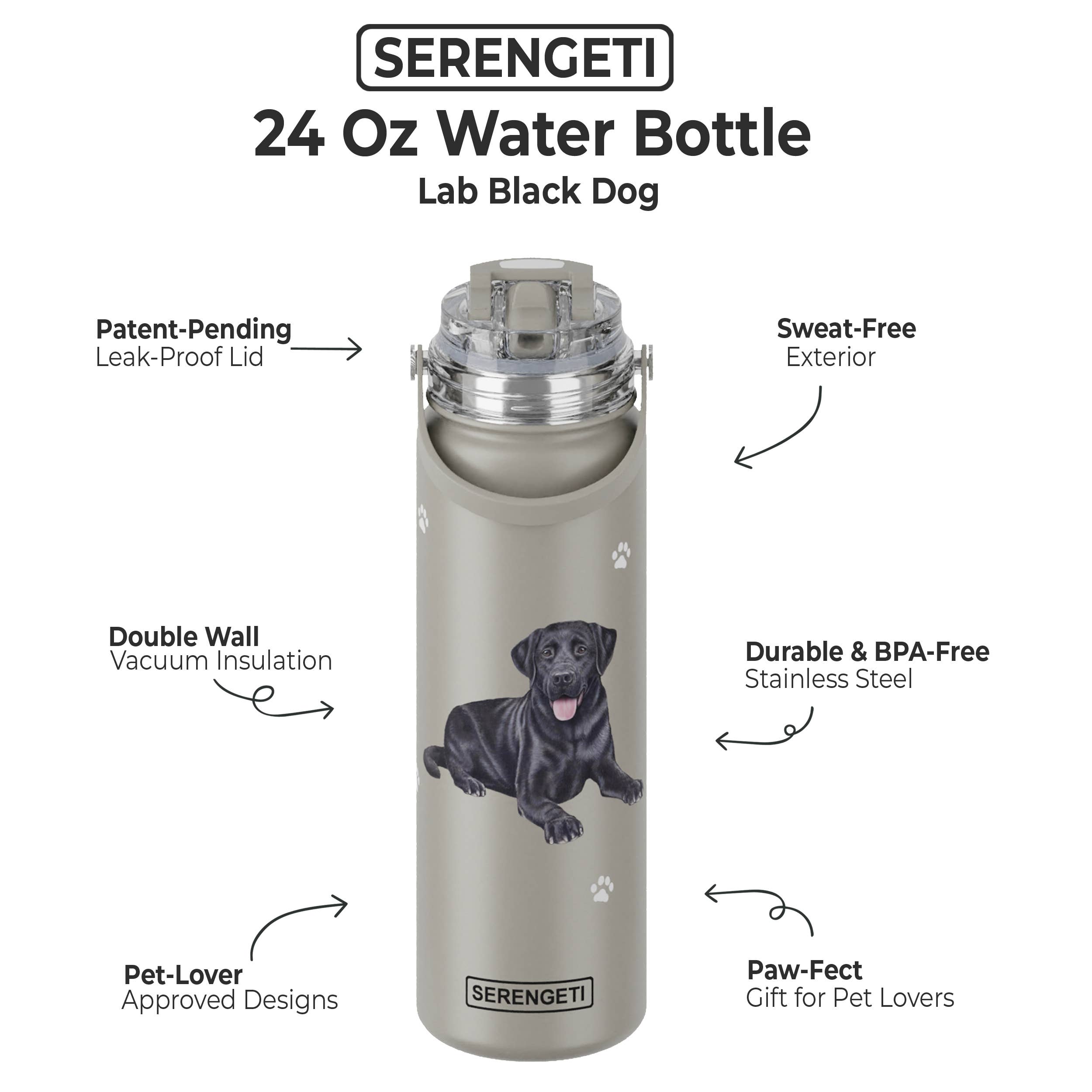E&S Pets - Vente Bouteilles d'eau - Labrador - Noir - Bouteille d'eau en acier inoxydable - 24oz1