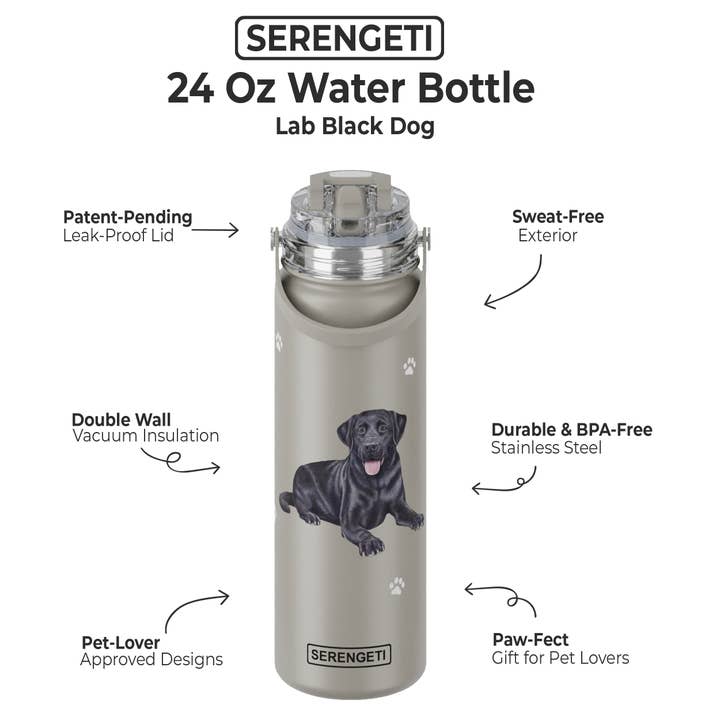 E&S Pets - Vente Bouteilles d'eau - Labrador - Noir - Bouteille d'eau en acier inoxydable - 24oz1