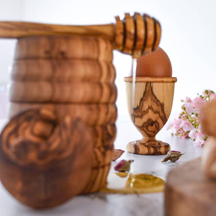 Bearthy - Wholesale Honey Dipper - Mediterranean Olive Wood Honey Dipper & Server Gift