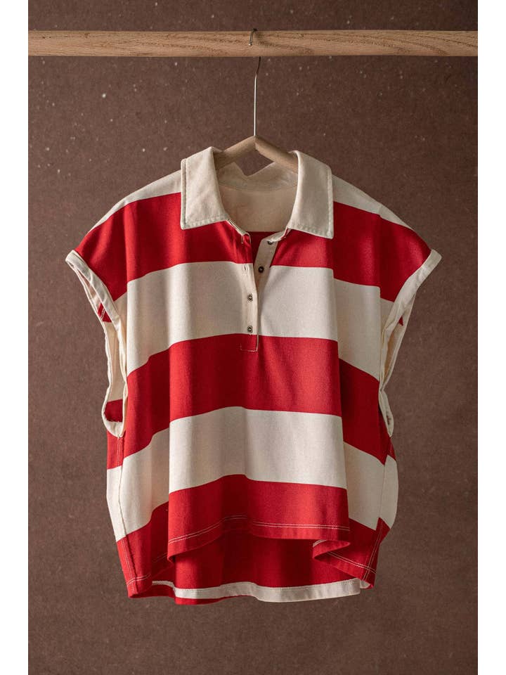 Urban Daizy - Wholesale Polo - Women's - Bold Striped Dolman Sleeve Polo Shirt