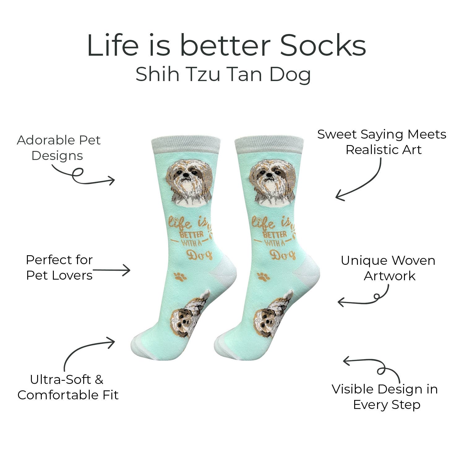 E&S Pets - Wholesale Socks - Unisex - Tan Shih Tzu Dog Socks - Fun Novelty Crew Socks - Unisex1