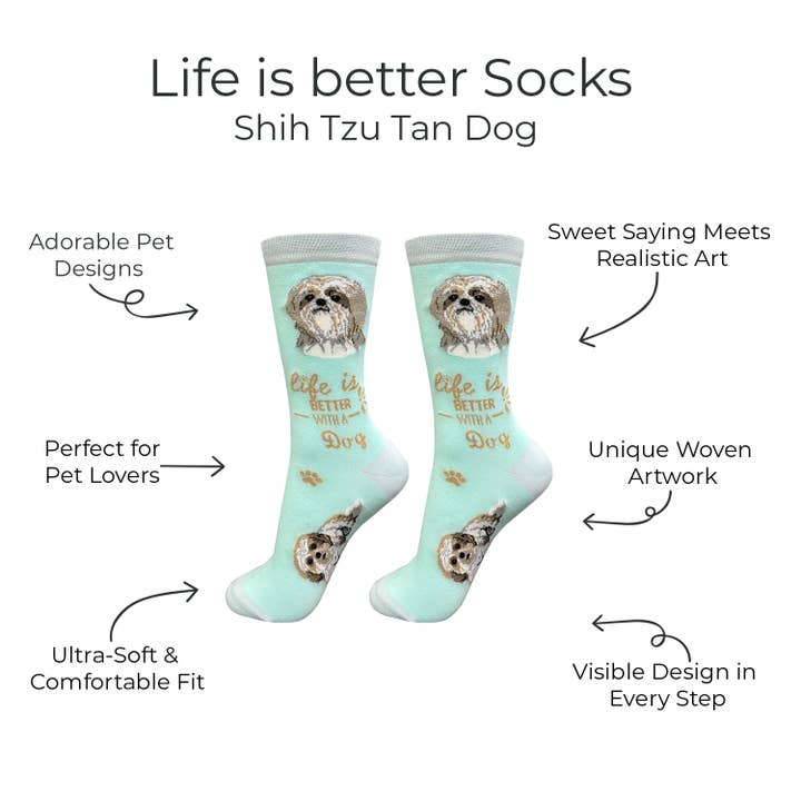 E&S Pets - Wholesale Socks - Unisex - Tan Shih Tzu Dog Socks - Fun Novelty Crew Socks - Unisex1
